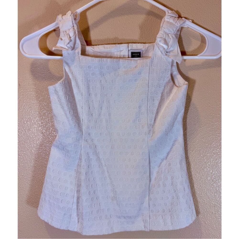 Janie and Jack White Fish Eyelet Lined Bodice Top with White Bows Girls Size 6